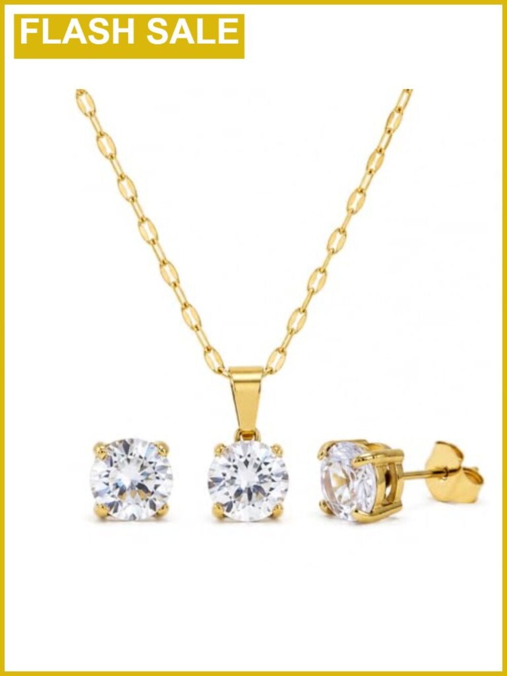 14K Gold Plated Stainless Steel Cubic Zirconia Choker Necklace & Stud Earring